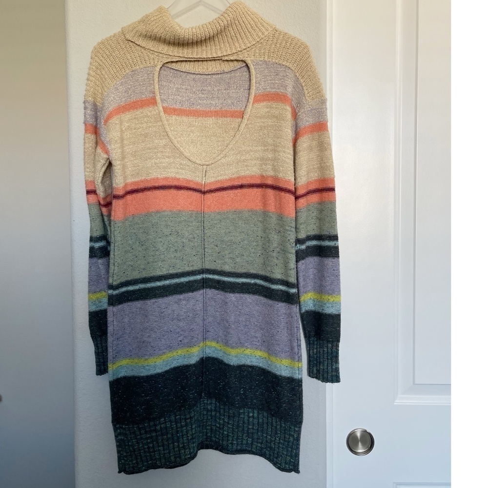 NWOT Anthropologie Turtleneck Sweater Dress Multicolor Stripe Beige Green - Picture 3 of 8